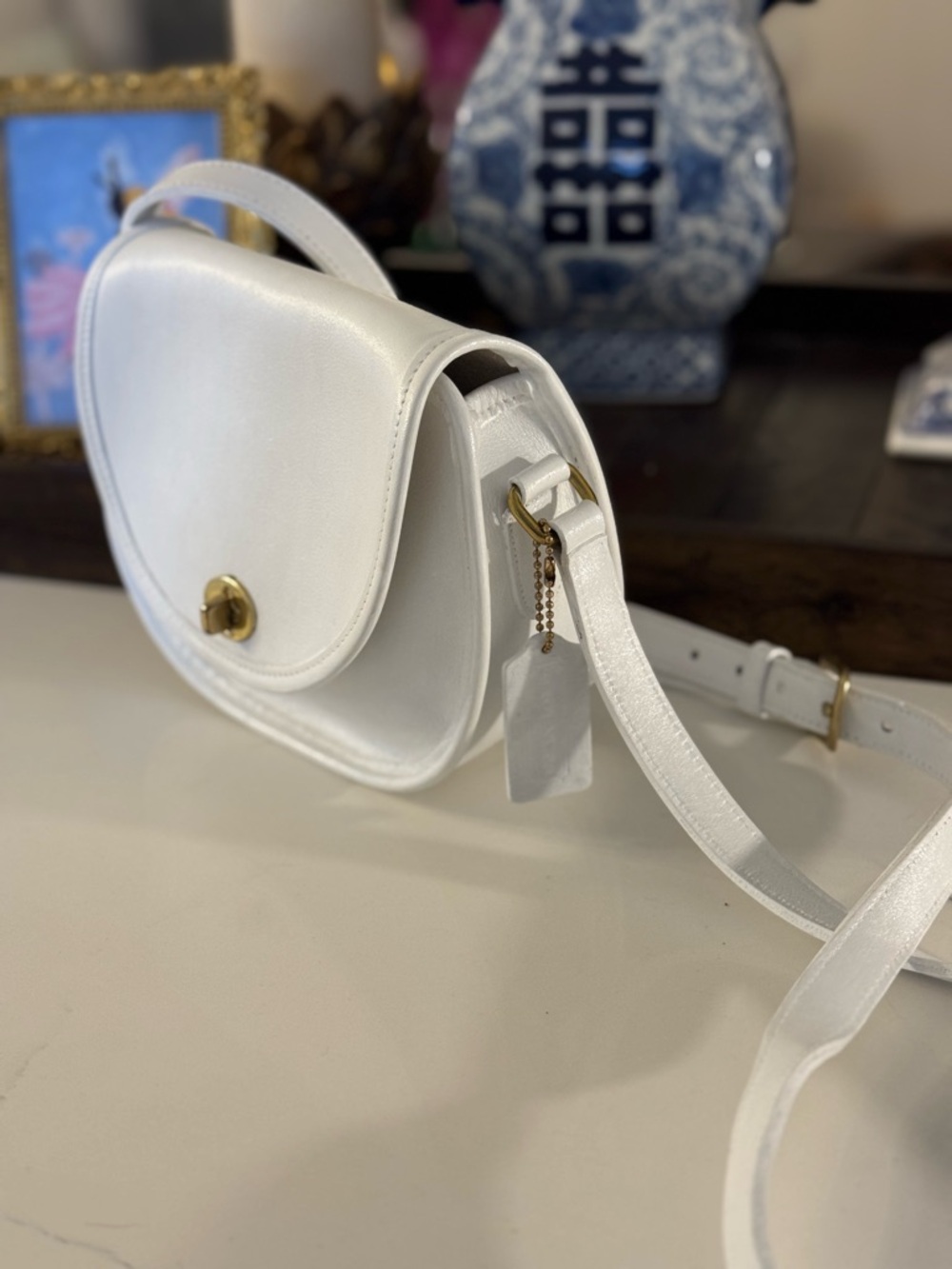 🤍 VINTAGE COACH WHITE LEATHER WATSON TURNLOCK CROSSBODY BAG #9981! - Picture 9 of 12